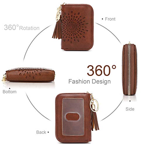 APHISON RFID Credit Card Holder Zipper Card Case Keychain Small Wallet for Women 1927 COFFEE - color: 0-2COFFEE（single zip）