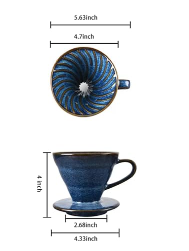 Ceramic V60 Coffee Dripper, Pour Over Coffee Maker, V60 Ceramic Filter Cone, Starry Blue Reusable Portable Vintage Pour‑Over Coffee Dripper Set, for travel, camping, office and home use - color: Filter