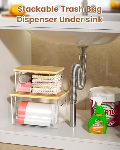 Trash Bag Dispenser 2 Pack (XL+S) - Trash Bag Holder with Bamboo Top - size: XL+S-2 Pack