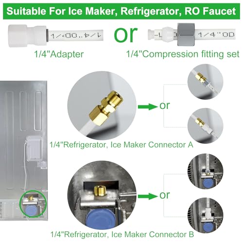 Ice Maker Refrigerator Water Line Kit, Brass T Valve 25ft 1/4" OD Tubing - style: C-25ft-11pcs Fittings+T Adapter