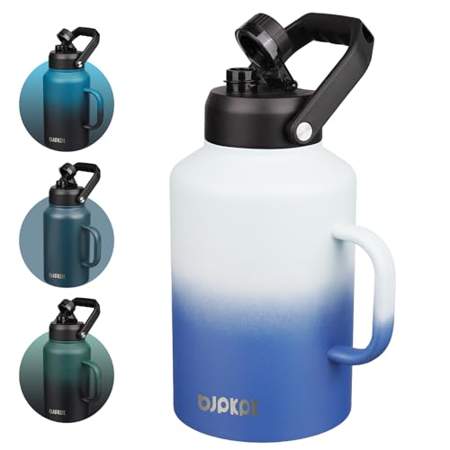 BJPKPK 128oz Stainless Steel Water Bottle, 1 Gallon Insulated Water Jug - color: Sky, style: 128oz-Side Handle