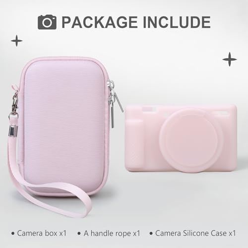 BOVKE 2-in-1 Camera Case Bundle for Sony ZV-1 Digital Camera, Jelly Pink | Shockproof EVA Hard Case & Anti-Slip Soft Silicone Skin Cover w/Removable Lens Cap, Sony ZV 1 Camera Protection Bundle Kit - color: Jelly Pink