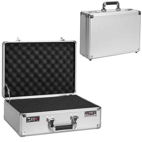 LOCKCURX Security Lock Boxes - 16.9 x 12.2 x 6.3 Inch Large, Portable Locking Storage Totes with Dual Combination Locks, Medicine Lock Box, Lock Boxes for Personal Items, Cash & Briefcase - Silver - color: Silver, size: Large