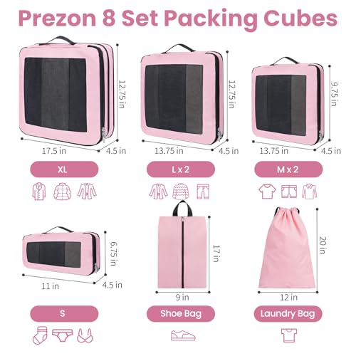 Compression Packing Cubes for Travel, Lightweight Vacation Travel Essentials, Travel Accessories for Suitcase Organizer Bags Set, Durable Luggage Organizer - color: Rose Pink, size: 8 set-Square Mesh