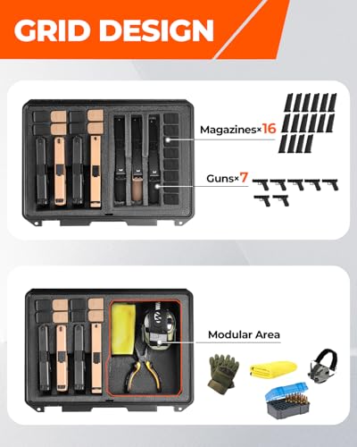 Pistol Case for Multiple Handguns, 3 Foam Types & Multiple Layout Available, Firearm Travel Carrying Case Fits Glock, Beretta, S&W, Waterproof Gun Box - color: Hold 7 Guns (4+3 Layout), size: Standard Foam