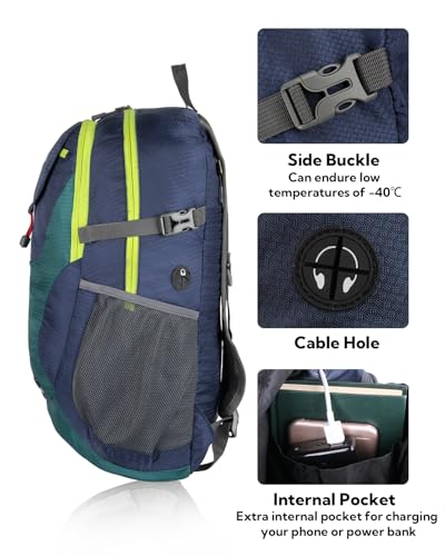 WATERFLY Lightweight Packable Hiking Backpack, 30L Day Pack | Foldable, Water Resistant Travel Daypack with Multiple Pockets, Wet Pocket, Ultralight Day Pack for Woman Man, Everyday Carry - color: Green & Yellow