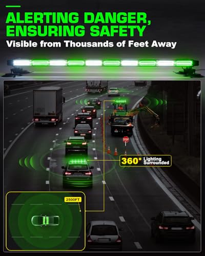 42" Traffic Advisor Light Bar Rooftop Emergency Warning Security Flash Strobe Light Bar with Magnetic Base for Construction Vehicles Plow Trucks Pickup, Green/White - color: #07 Green/ White