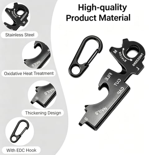 8-in-1 EDC Multi-Tool Keychain with Carabiner Clip, Heavy Duty Pocket Tool with Screwdrivers, Bottle Opener, Cutter & Survival Functions, 1 Pack (Black) - color: Black