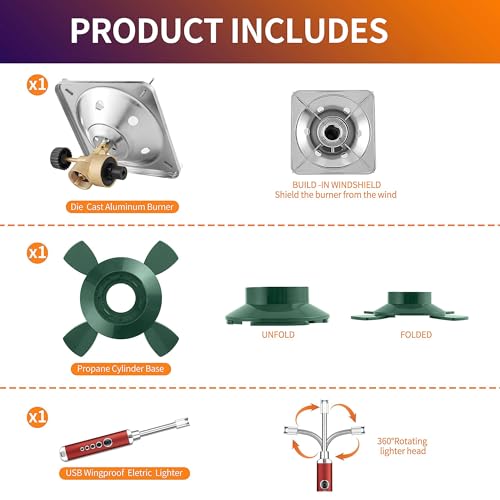 Propane Cylinder Top Stove with Adjustable Burner, 10000BTU Portable Camping/Backpacking Cooker,Camping Stove Propane,Single Burner Propane Stove with a USB Ligther,Camp Gas Stove(Fuel not included) - color: Olive Green