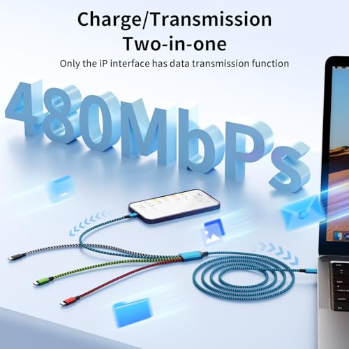 USB A/C 4 in 2 Charging Cords,Dual Type C Mulit Charging Cable | Universal Charging Cables for All Devices,Travle Charger Cord for iPhone Series/Galaxy/Tablets/PS,2Pack 5FT, Blue&Black - color: Blue&Black