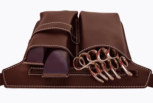 Scissor Bag,Barber PU Leather Waist Pouch,Professional Hairdressing Tools Storage Holster with Waist Belt,Hairstylist Waist Belt,Professional Hairdressing Tools Storage Holster - color: Brown