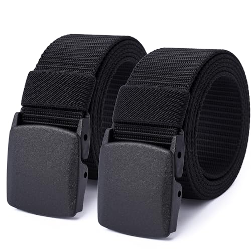 Mile High Life | Nylon Web Belt | Outdoor Military Belt | TSA Safe Buckle Plastic/Metal - color: Black2pc