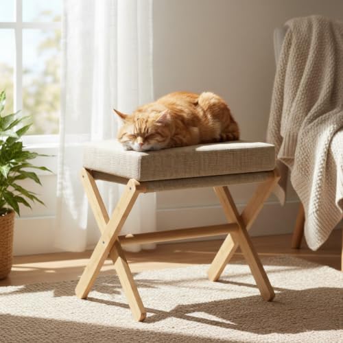 BAMBOOHOMIE Foldable Foot Stool Ottoman, Modern Foot Rest with Bamboo X Legs & Thick Foam Cushion, Folding Foot Stools Small Padded for Bedroom Living Room, Footstool for Chair Couch (Natural - Brown) - color: Natural - Brown