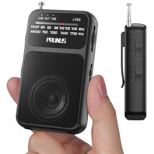 PRUNUS J-555 Pocket Radio AM FM USB-C Charging& Battery Operated, Back Clip - color: Black