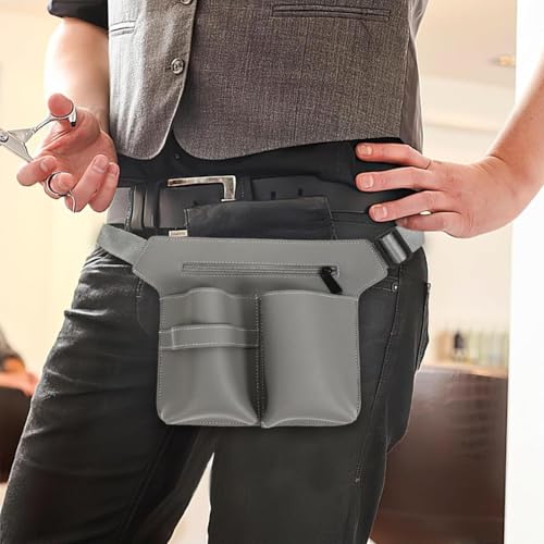 Scissor Bag,Barber PU Leather Waist Pouch,Professional Hairdressing Tools Storage Holster with Waist Belt,Hairstylist Waist Belt,Professional Hairdressing Tools Storage Holster - color: Dark Gray