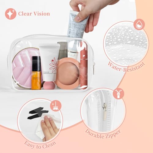 TISRATOK 12 PCS Clear Makeup Bags with Zipper, TSA Approved Toiletry Pouch - color: White, size: Small