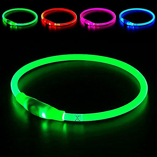 Led Dog Collar, BSEEN USB Rechargeable Flash Light up Dog Collar - color: Green