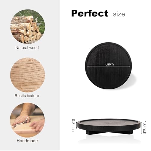 Round Decorative Tray Farmhouse Kitchen Decor Soap Dish, 8" Black | Waterproof, Lightweight, Easy Clean, Wood Riser Pedestal Stand Accessories for Office Desk, Vanity, Counter, Sink - color: Black, size: 8"