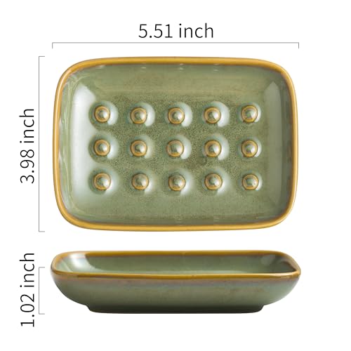 Miamolo Soap Dish for Shower & Bathroom, Floating Point Save Soap Loss | Ceramic Soap Holder Saver, Ideal for Kitchen Countertop | Versatile Tray for Sponges, Trinkets, Brushes, Easy Cleaning, Green - color: Green, size: Floating Point Design