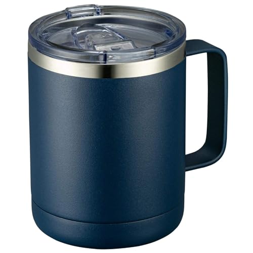 MEWAY 12oz Coffee Mug With Handle and Sliding Lid,Stainless Steel Travel Tumbler Cup with Handle,Double Wall Vacuum Insulated Camping Cup for Hot & Cold Drinks Tea (Navy,Set of 1 - color: Navy