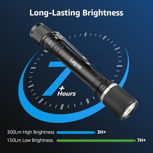 Lepro LED Mini Flashlight High Lumens with Clip, Waterproof, Energy Saving, Portable for Outdoor, Emergency, AA Batteries Included, Tactical & Camping Accessories