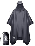 SaphiRose Hooded Rain Poncho Waterproof Raincoat Jacket for Men Women Adults - color: Grey