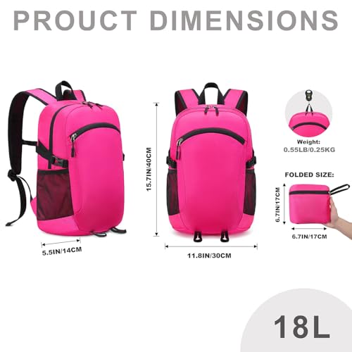 Lightweight Hiking Backpack 18L Packable Foldable Small Daypack Collapsible Travel Bag Water-Resistant for Women (Magenta) - color: Magenta, size: Small