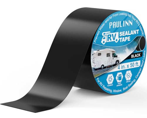 PAULINN RV Camper Roofing Repair Sealant Tape Black, 4 Inch X 50 Foot Natural Rubber Roof Sealing Tape, UV & Weatherproof Roof Seal Tape for RV Camper Trailer Boat Sealing Leak Repair - style: 4in*50ft, Black