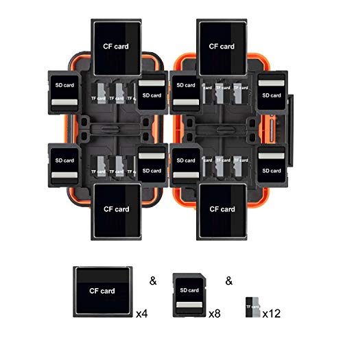LYNCA Memory Card Case Holder, Memory Card Hard Protector Case Professional Water-Resistant Anti-Shock Compact Camera Card Hard Storage Box for 8 SD Cards 4 CF Cards 12 Micro SD/TF Cards (Orange) - color: Orange