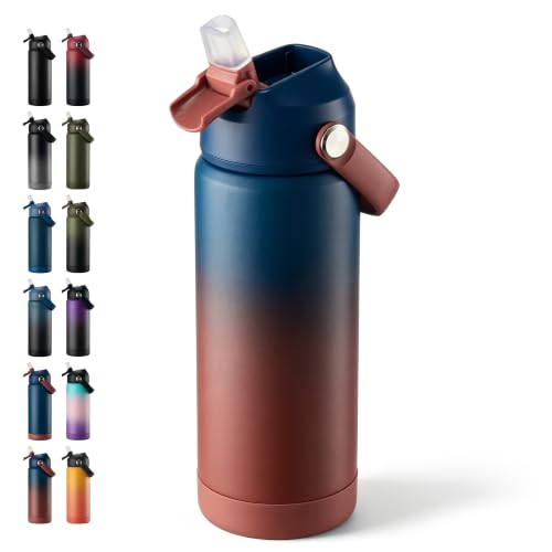 Fijinhom 18 oz Insulated Water Bottle with Straw Lid, Stainless Steel Water Bottles, Double Wall Vacuum, Portable Handle & Non-slip Bottom, BPA Free Leak Proof Metal Bottles, Keep Cold 24H, Blue/Red - color: Blue/Red, size: 18 Ounces