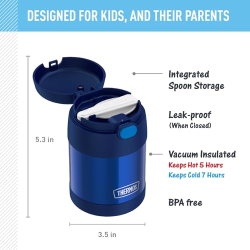 THERMOS FUNTAINER Kids Food Jar with Spoon, 10oz, Navy - color: Navy, size: 10 Ounce