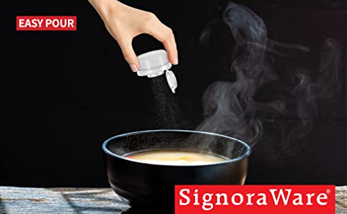 SIGNORAWARE Salt and Pepper Shakers Moisture Proof Set of 2 Small Mini Salt Shaker to go Camping Picnic Outdoors Kitchen Lunch Boxes Travel Spice set Clear with White Covers Plastic Airtight Dispenser - size: Small