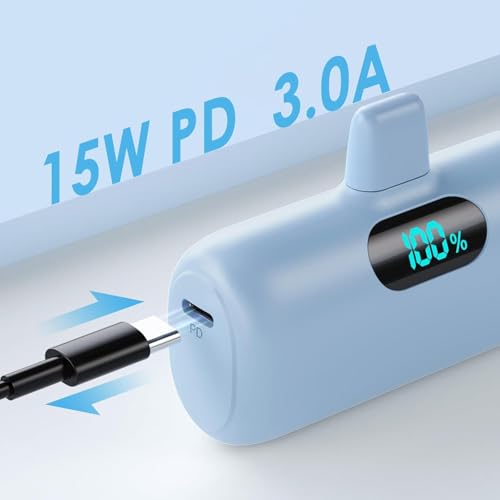Small Portable Charger for iPhone,Upgraded 5000mAh PD Fast Charging Power Bank,Mini Plug-in Battery Pack Backup Charger Compatible with iPhone 14/14 Pro Max/13/13 Pro/12 Pro/11/XS/XR/X/8/7-Light Blue - color: Light Blue