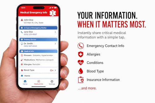 Vivélle Medical ID Card for Wallet, Emergency Info Access Card with Phone Notifications | Tap-To-View Medical Profile - First Responder Ready