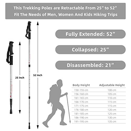 Aihoye Hiking Trekking Poles, 2 Pack Walking Hiking Sticks for Men &Women - color: silver