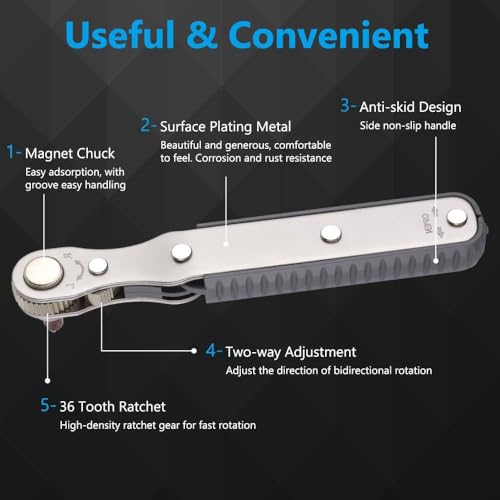 OSDUE 5 Pcs Mini Ratchet Wrench Set, 1/4 Inch Drive, High Torque Offset Reversible Screwdriver, with Phillips, Slotted, Hex, Torx for Tight Spaces - color: 5 Pc Mini Ratchet Wrench