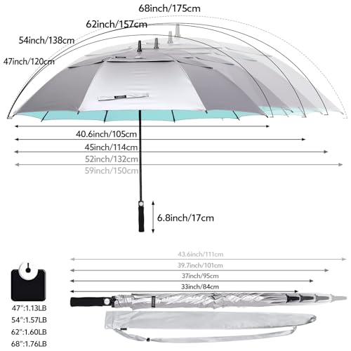 G4Free 47/54/62/68 Inch UV Protection Golf Umbrella Oversized Sun Umbrella | UPF 50+, Auto Open, Vented Double Canopy, Extra Large Coverage, Heavy Duty, Windproof Stick Umbrella - color: Lake Blue/Silver, size: 47 inch