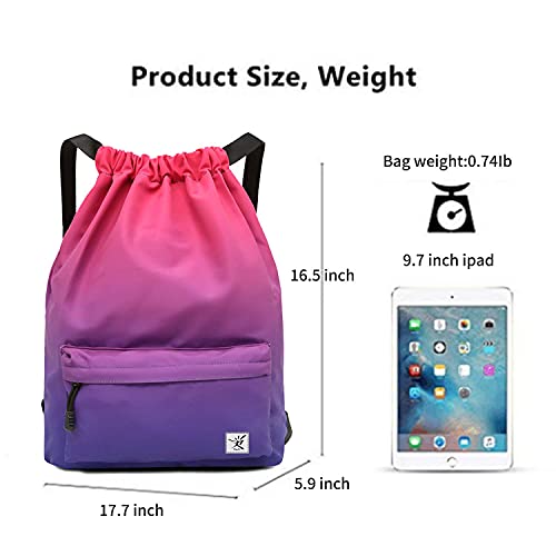 Waterproof Drawstring Bag, Gym Bag Sackpack Sports Beach Backpack for Men Women - color: 07-gradual Purple