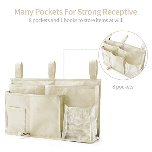 Bseash Bunk Bed Organizer, Bedside Caddy Hanging Bed Organizer Storage Bag 8 Pockets, for College Dorm Rooms Bed, Hospital Bed, Baby Bed Rails, 600D Oxford Cloth (Beige) - color: Beige, size: Large