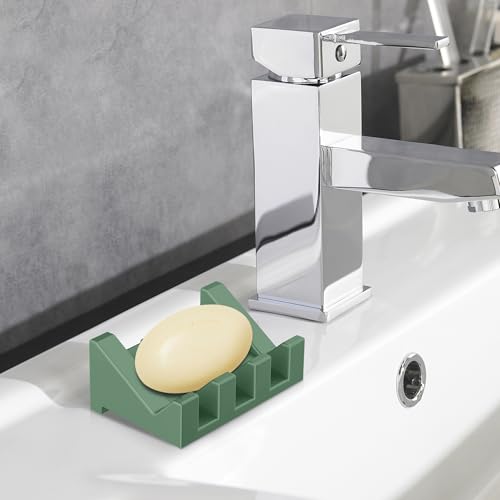 Silicone Soap Dish,1PCS Self Draining Bar Soap Holder for Shower,Green | Self draining silicone soap dish with drainage,waterfall design keeps bar soap dry,extended soap holder for shower,bathroom - color: 1*green