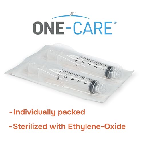 ONE-CARE 5ml (5cc) Luer-Lock Syringes, Sterile, Blister-Packed, 100/bx | High-Transparency Barrel, Precise Graduation for Accurate Dosing, Silicone-Lubricated Smooth Plunger Movement, Safe Backstop - size: 5ml
