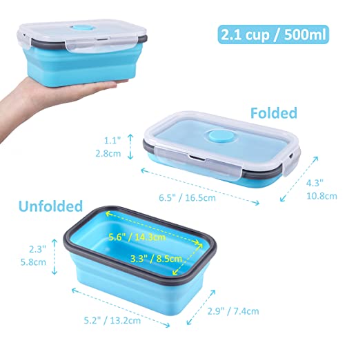 Collapsible Food Storage Containers with Airtight Lid & Air Vent, 16.9 oz, Kitchen Stacking Silicone Collapsible Meal Prep Container Set for Leftover, Microwave Freezer Dishwasher Safe, Blue, Set of 4 - color: Blue | 16.9 oz | 4pc