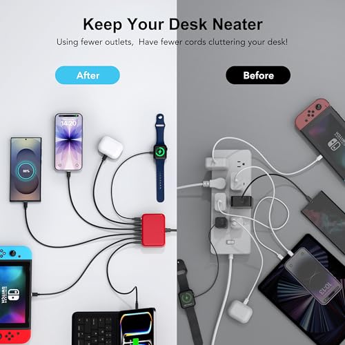 USB C Charger Block, GaN Fast USB Charging Station Hub with 100W Max 6-Port - color: F-Red, size: 100W