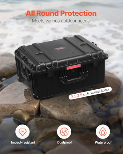 VEVOR Dry Box, Waterproof Hard Case with Pre-Cut Foam, 25 x 20 x 12.5inch | With Rolling Wheels & Retractable Pull Handles, Easy to Move & Carry, Padlock Holes, IP67 Waterproof, For Travel, Cameras - size: 63x50x32 cm