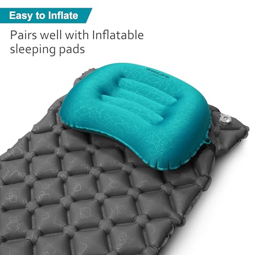 Inflatable Camping Pillow, Travel Blow Up Air Pillow, Neck Lumbar Support Ultralight Compact Pillow for Outdoor Hiking Backpacking Car Beach Airplane Sleeping Essentials, Peacock Blue - color: Peacock Blue