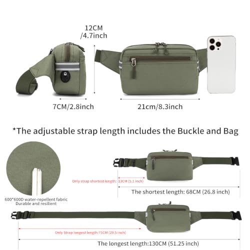 Mini Hiking Waist Bag, 3-Pocket 1.7L RFID Blocking Fanny Pack for Men Women - color: Army Green