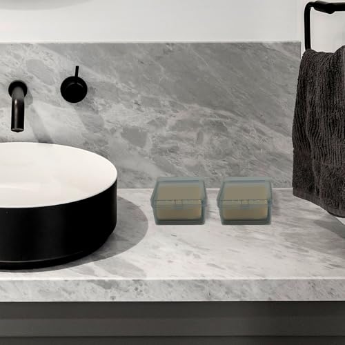 Travel Soap Container with Draining Layer, Square Soap Dish Bar Soap Holder for Shower with Lid Soapbox Bathroom Soap Dishes fit Dr Squatch Bars for Traveling Vonpri (Transparent Black) - color: Transparent Black