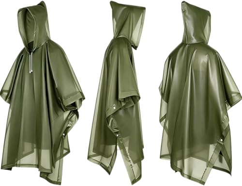 UPSEN Rain Ponchos for Adults, 2 Pcs Reusable Raincoats Coats Jackets Emergency for Women Men with Hood - color: 1 Grey+1 Green