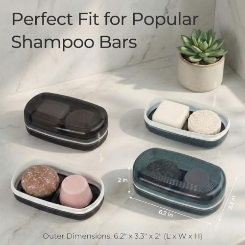 AIMAIAIMAI Shampoo Bar Holder Travel Case for Two Bars – Compatible with Most Solid Shampoo & Conditioner Bars, Large Soap Container for Bathroom or Travel (1 Pack, Black Style A-Large) - color: Black Style A-large