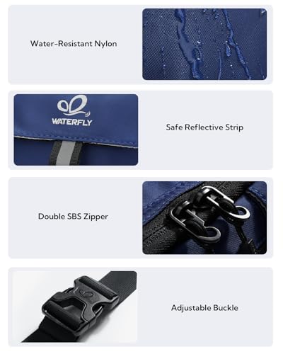 WATERFLY Fanny Pack Waist Bag: 3L Large RFID Anti-Theft with 9 Pockets - color: Navy Blue